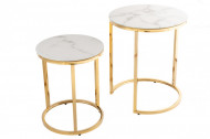 Design bijzettafel set van 2 ELEGANCE 50cm wit kristalglas met marmer decor gouden frame