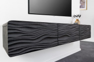 Design tv-meubel WAVE 160cm zwart massief mangohout hangend