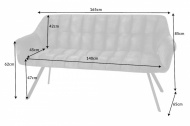 Eetkamerbank PAPILLON 165cm grijs fluweel met rugleuning zwart metalen frame