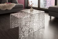 Handgemaakte Design Salontafel Zilver ABSTRACT 49 cm set van 2