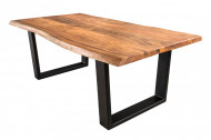 Massief houten salontafel MAMMUT 120cm natuurlijk acacia V-frame zwart 2,5cm tafelblad