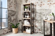 Massieve design boekenkast FACTORY 180cm acacia teak grijs wit gehoogd met metalen behuizing