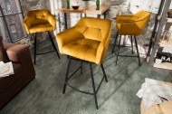 Retro barkruk LOFT 100 cm fluweel mosterdgele barkruk met armleuningen
