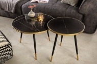 Retro salontafel PARIS 60cm antraciet kristalglas met marmeren decor bijzettafeltje