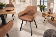 Retro stoel PALERMO vintage lichtbruin met armleuningen en sierstiksels