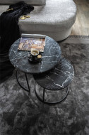Salontafel rond set van 2 met marmer blad Zwart