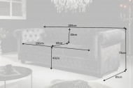 Chesterfield 3 zits bank 205cm grijs velours met knoopstiksels en binnenveren