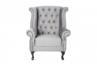 Chesterfield fauteuil 85cm zilvergrijs fluweel met knoopsluiting