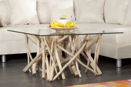 Design teakhouten salontafel Vierkant met Glazenblad 80 x 80 cm