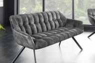 Eetkamerbank PAPILLON 165cm grijs fluweel met rugleuning zwart metalen frame