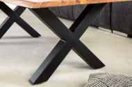 Massief houten salontafel MAMMUT 120 cm acaciahoning afwerking X-frame zwart tafelblad 2,5 cm