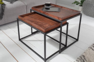 Set van 2 industriële salontafels 60 cm mokka beuken verwijderbaar blad