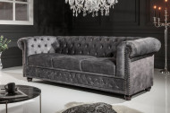Chesterfield 3 zits bank 205cm grijs velours met knoopstiksels en binnenveren