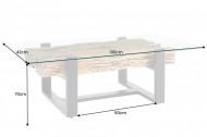 Design salontafel BARRACUDA 130cm gerecycleerd teak glasblad zwart RVS industrieel