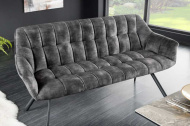 Eetkamerbank PAPILLON 165cm grijs fluweel met rugleuning zwart metalen frame