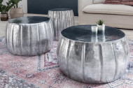 Handgemaakte salontafel MARRAKESH 65cm zilver met gehamerd design