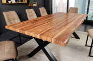 Industriele boomrand eettafel WILD 180cm naturel notenhout look met X-frame