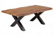 Massieve boomstam salontafel MAMMUT 110cm Acacia Honing afwerking zwart X-frame