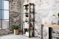 Massieve design boekenkast FACTORY 180cm acacia teak grijs wit gehoogd met metalen behuizing