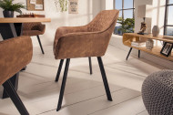 Retro stoel PALERMO vintage lichtbruin met armleuningen en sierstiksels