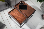 Set van 2 industriële salontafels 60 cm mokka beuken verwijderbaar blad