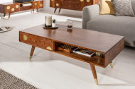 Solide salontafel 117 cm acacia bruin goud retro design