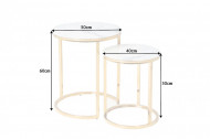 Design bijzettafel set van 2 ELEGANCE 50cm wit kristalglas met marmer decor gouden frame