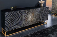 Design dressoir ILLUSION 180cm zwart mangohout massief hout goud ijzer metalen frame