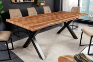 Industriele boomrand eettafel WILD 160cm naturel notenhout look met X-frame