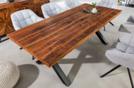 Industriële eettafel WOOD ART 180cm mangohout met zwart X-frame