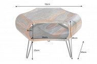 Retro salontafel ORGANIC LIVING 70cm grijs massief sheeshamhout met opbergruimte Hairpin Poten