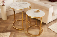 Design bijzettafel set van 2 ELEGANCE 50cm wit kristalglas met marmer decor gouden frame