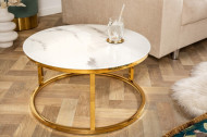 Design salontafel ELEGANCE 60cm wit kristal glas met marmerdecor gouden frame
