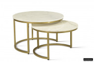 Design salontafel set van 2 ELEGANCE 70cm wit met marmer decor messing gouden frame