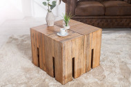 Elegante bijzettafel 30cm acaciahout geborstelde poef