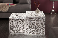 Handgemaakte Design Salontafel Zilver ABSTRACT 49 cm set van 2