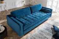 Luxe design 3-zitsbank 225 cm zitcomfort pocketvering stof fluweel aqua