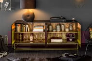 Massief dressoir SCORPION 177 cm van zwart mangohout, gedetailleerd 3D-houtsnijwerk