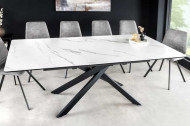 Uitschuifbare wit keramisch eettafel160-200cm wit keramisch marmer zwart metalen onderstel