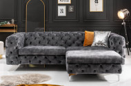 Chesterfield stof Fluweel donkergrijs 3-zitsbank 235 cm