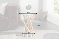Design bijzettafel DRIFTWOOD 40cm teak met glazen blad ronde salontafel