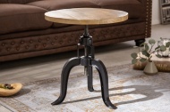 Height adjustable side table ENGINEER 50cm mango wood industrial design solid round iron