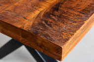 Industriële eettafel WOOD ART 180cm mangohout met zwart X-frame