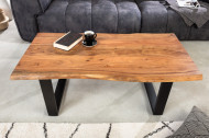 Massief houten salontafel MAMMUT 120cm natuurlijk acacia V-frame zwart 2,5cm tafelblad
