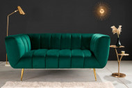Retro 2-zitsbank NOBLESSE 165cm smaragdgroene fluwelen tweezitsbank met decoratief stiksel