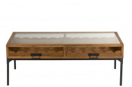 Salontafel Voor Wijnflessen Rechthoek Hout Naturel met glasplaat 120cm