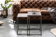 Handgemaakte bijzettafel set van 2 ELEMENTS 40cm zilver zwarte salontafel