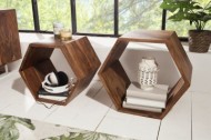 Massieve set van 2 cubes HEXAGON Sheesham Stone Finish bijzettafels