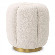 Poef STOOL ORCHANIC Bouclécrème | geborsteld messing afwerking van Eichholtz
