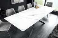 Uitschuifbare wit keramisch eettafel160-200cm wit keramisch marmer zwart metalen onderstel